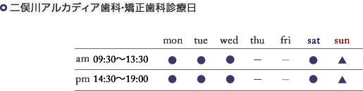 二俣川アルカディア歯科・矯正歯科診療日